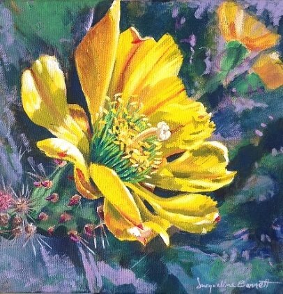 Cactus Yellow Flower, a painting of a flower