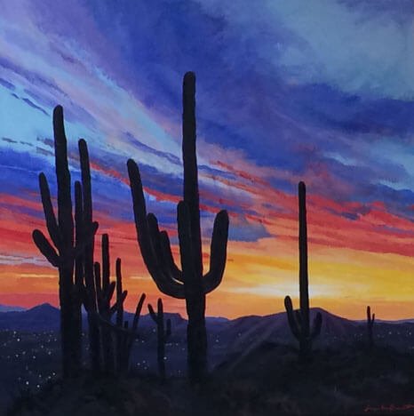 Alvernon Sunset, a painting of the desert at sunset