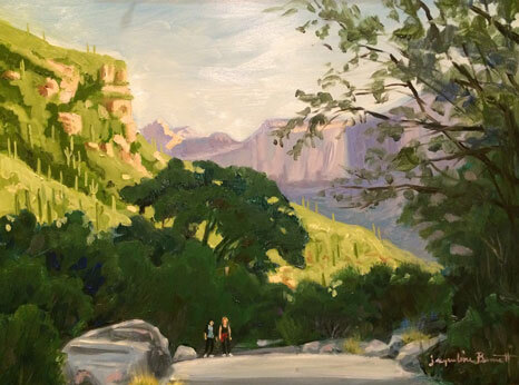 Early Morning Hike, an oil painting of a landscape