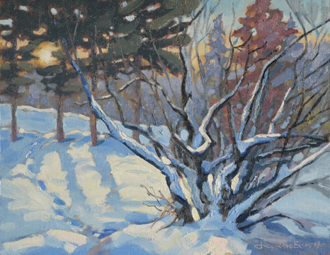 Sunnyside Street, an oil painting of a landscape in winter