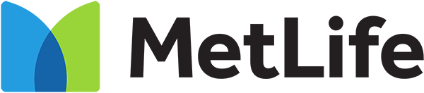 MetLife logo with stylized 'M' in blue and green shapes and 'MetLife' text in bold black letters.